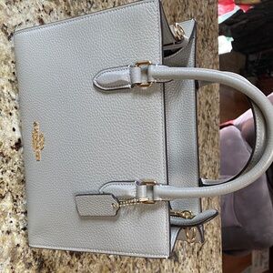 Coach Pebbled Leather Satchel - Light Gray with Gold Hardware
